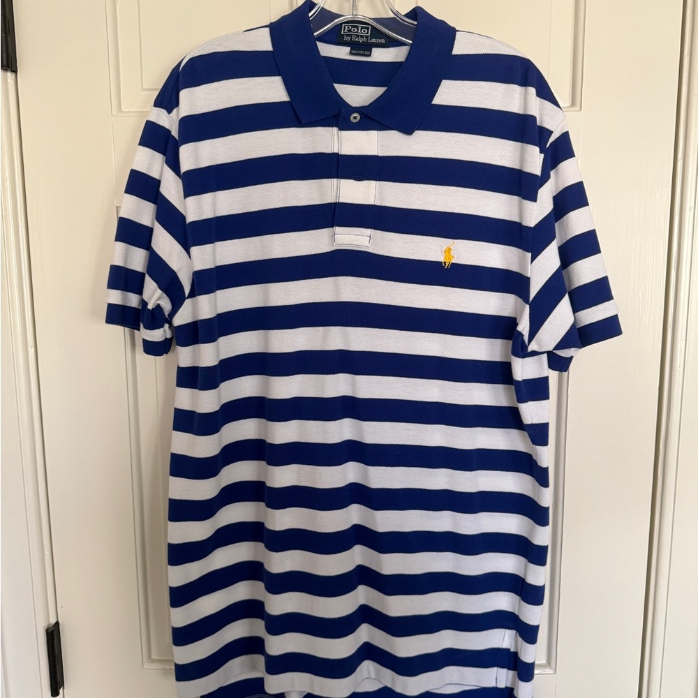 Polo by Ralph Lauren Blue and White Striped Men's Shirt, Size L